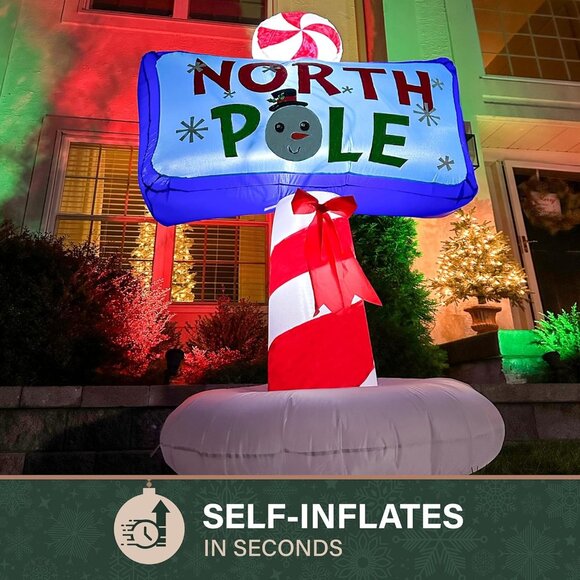 6-Ft. Tall North Pole Sign Blow Up Inflatable with Lights,  Christmas Decor - Picture 3 of 5